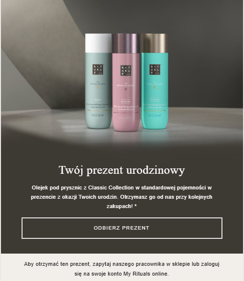 Urodzinowy prezent Rituals, olejek pod prysznic z kolekcji Classic Collection